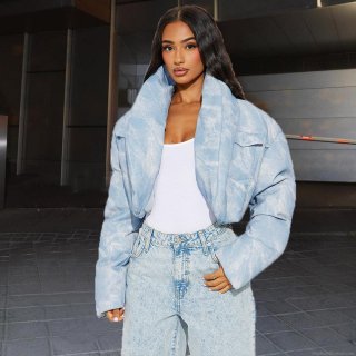 Women's Tie Dye Padded Jacket Scarf Collar Loose Short Cotton Padded Coat Streetwear Light Blue Winter Warm Puffer Outerwear With Pockets Fashion Women's Tie Dye Padded Jacket Scarf Collar Loose Short Cotton Padded Coat Streetwear Light Blue Winter Warm Puffer Outerwear With Pockets Fashion