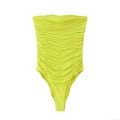Women Sexy One Piece Swimsuit Neon Green Ruched Backless Strapless Tube Top 100% Polyester Bodysuit For Summer Beach Pool Party Vacation Women Sexy One Piece Swimsuit Neon Green Ruched Backless Strapless Tube Top 100% Polyester Bodysuit For Summer Beach Pool Party Vacation