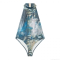 Women's Metallic Halter Neck One-Piece Swimsuit Sexy Backless High Cut Bodysuit Marble Galaxy Print Beachwear Summer Bathing Suit Costume Women's Metallic Halter Neck One-Piece Swimsuit Sexy Backless High Cut Bodysuit Marble Galaxy Print Beachwear Summer Bathing Suit Costume