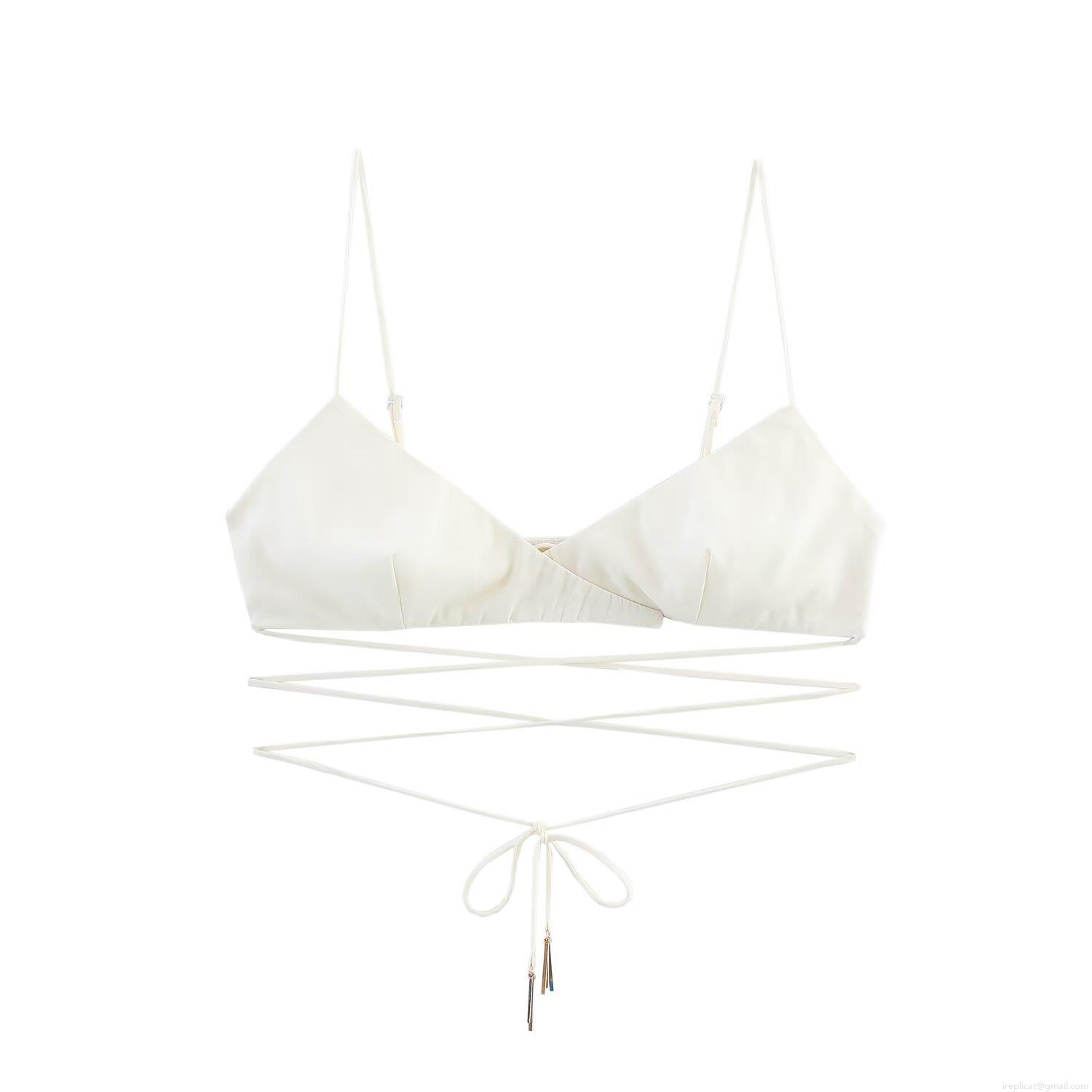 Women's Sexy Triangle Cup Bikini Set With Metal Pendant Halter Wrap Around Straps Solid Color Beachwear Bra And Low Waist Panties Swimwear Party Wear