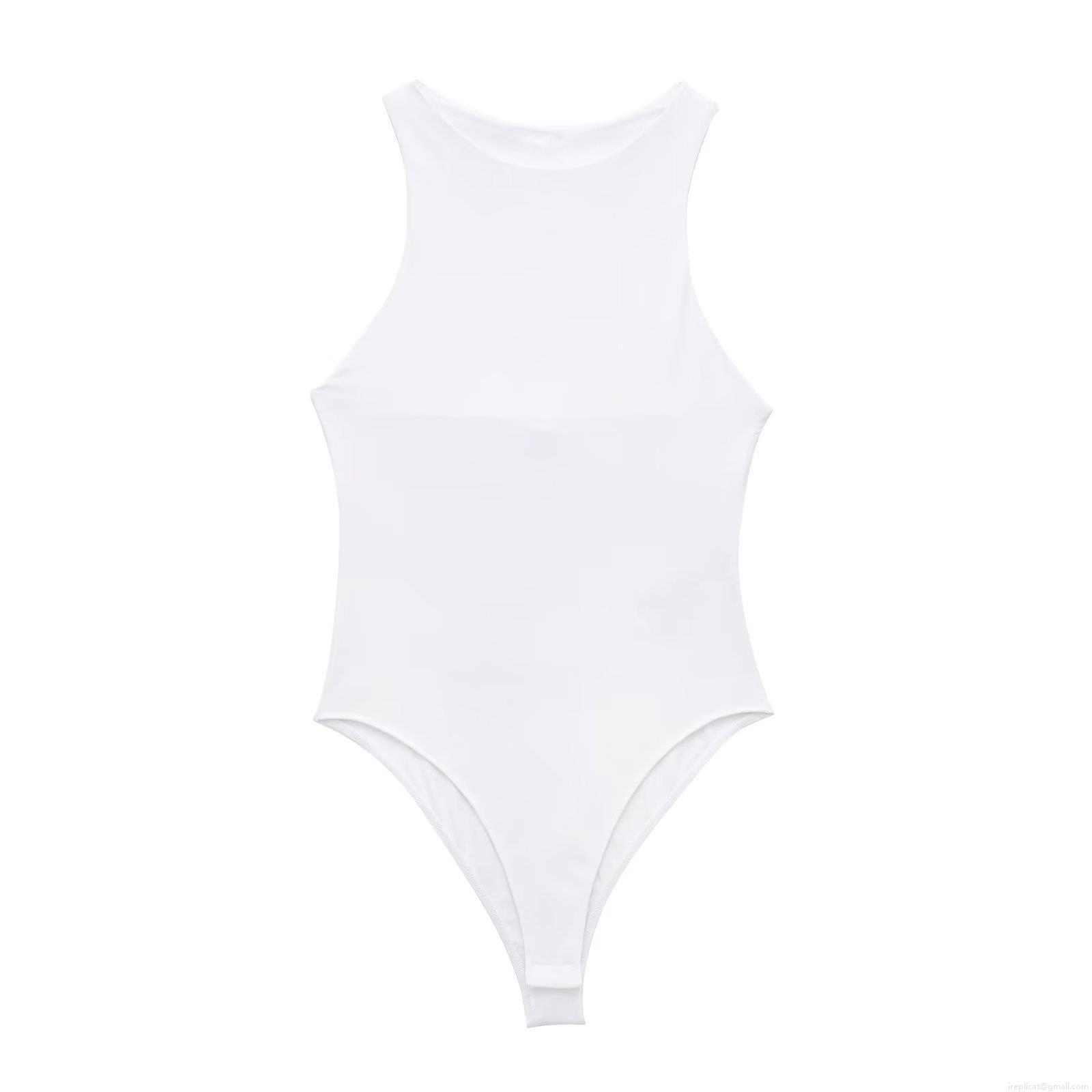 Women Halter Neck Bodysuit Y2K Summer Sleeveless Slim Fit Solid Color Polyester Jumpsuit Top Streetwear Party Clubwear Body Suit with Snap Button Crotch