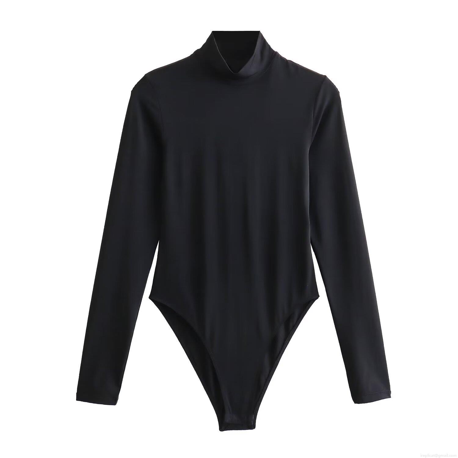 Women's Mock Neck Long Sleeve Bodysuit Streetwear Slim Fit Stretchy Polyester Solid Color Jumpsuit Top For Women Daily Casual Wear