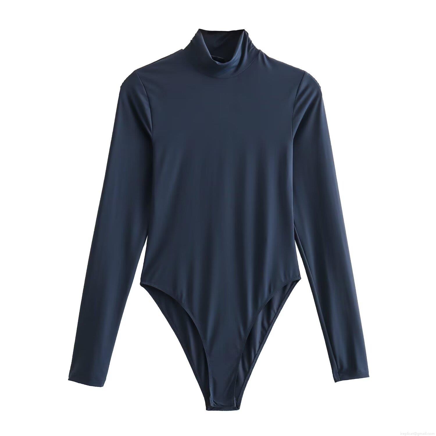 Women's Mock Neck Long Sleeve Bodysuit Streetwear Slim Fit Stretchy Polyester Solid Color Jumpsuit Top For Women Daily Casual Wear