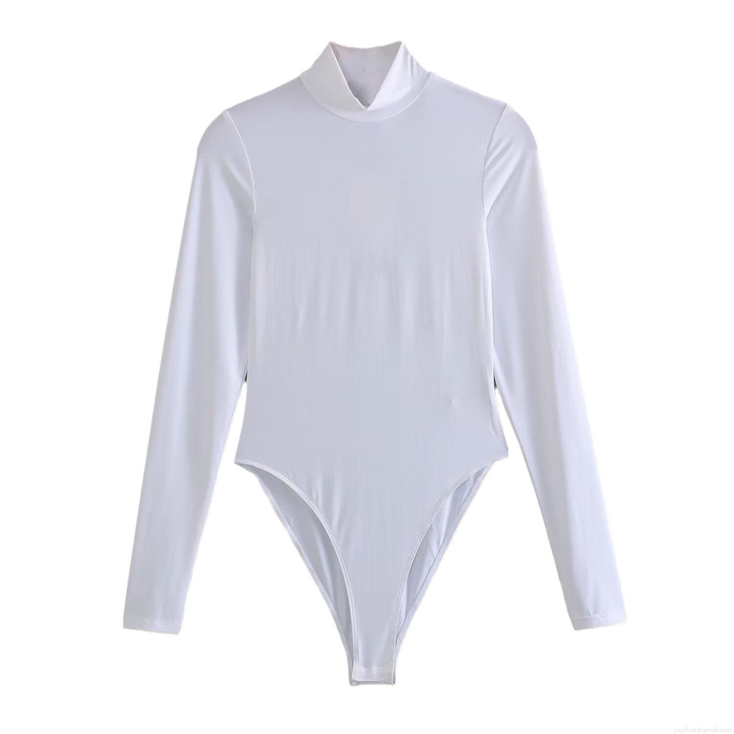 Women's Mock Neck Long Sleeve Bodysuit Streetwear Slim Fit Stretchy Polyester Solid Color Jumpsuit Top For Women Daily Casual Wear