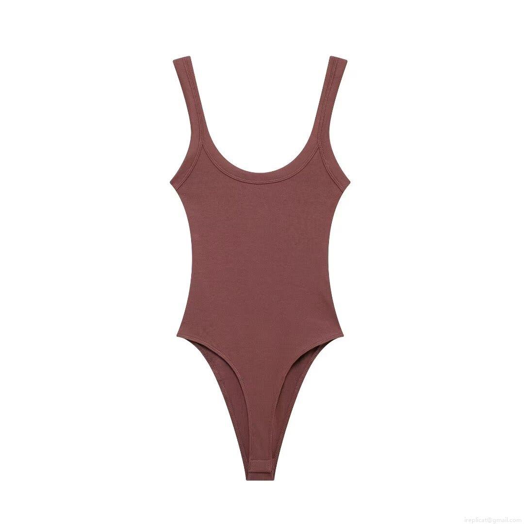 Women's Sleeveless Ribbed Bodysuit Sexy Backless Slim Fit Jumpsuit Solid Color U-Neck Stretchy Streetwear One Piece Top For Summer Daily Party