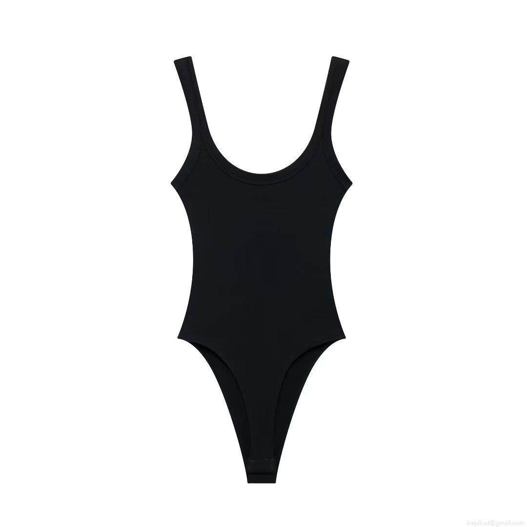 Women's Sleeveless Ribbed Bodysuit Sexy Backless Slim Fit Jumpsuit Solid Color U-Neck Stretchy Streetwear One Piece Top For Summer Daily Party