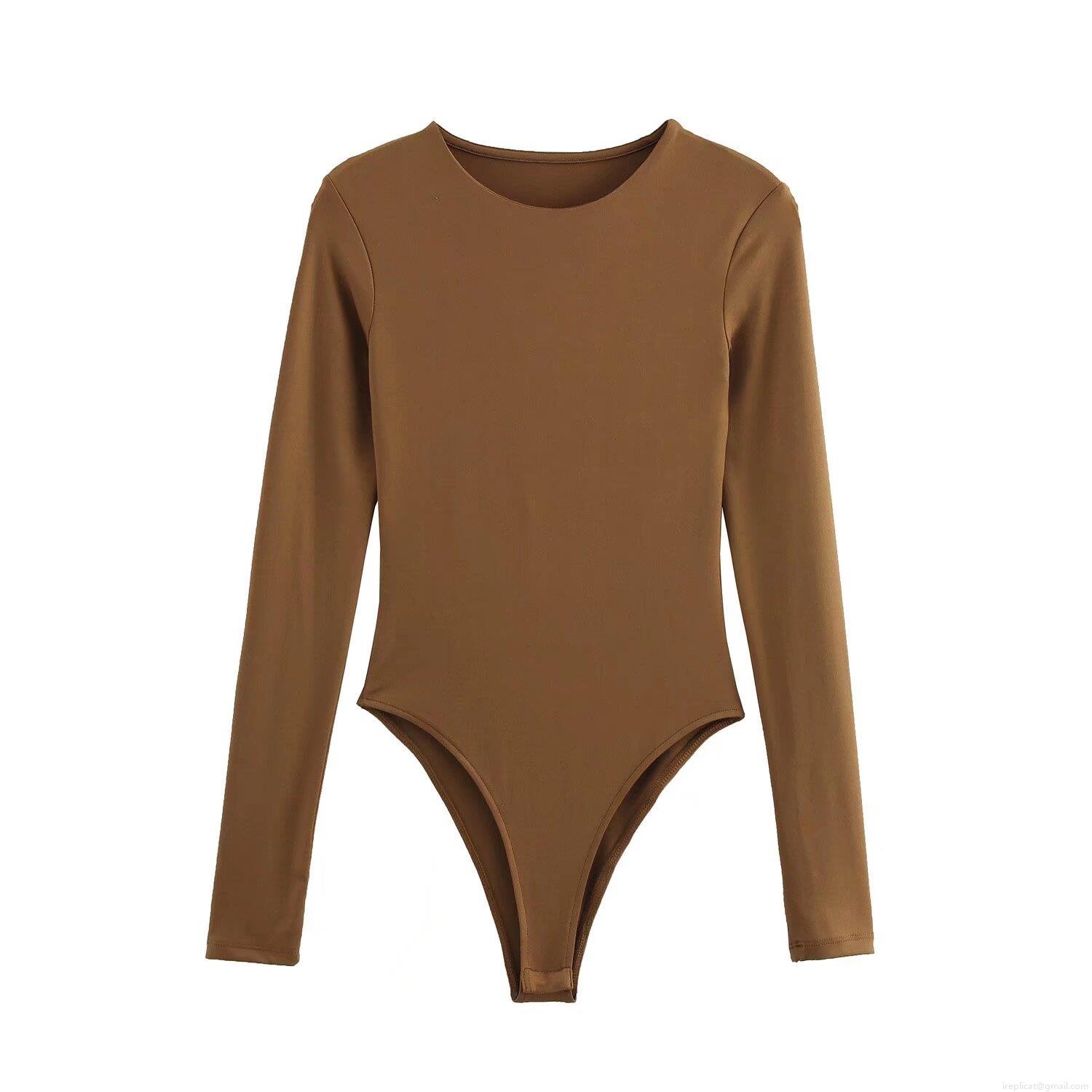 Women's Sexy Long Sleeve Bodysuit Polyester Elastic Slim Fit Solid Color Crew Neck Jumpsuit Streetwear Fashion Top For Daily Wear Autumn Spring