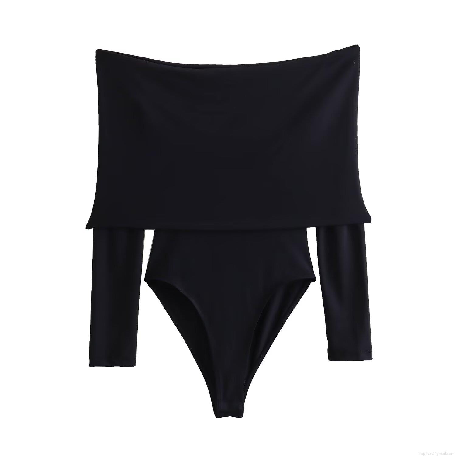 Women's Sexy Off Shoulder Long Sleeve Bodysuit Slim Fit Solid Color Milk Silk Leotard Top For Party Clubwear Casual Streetwear Autumn