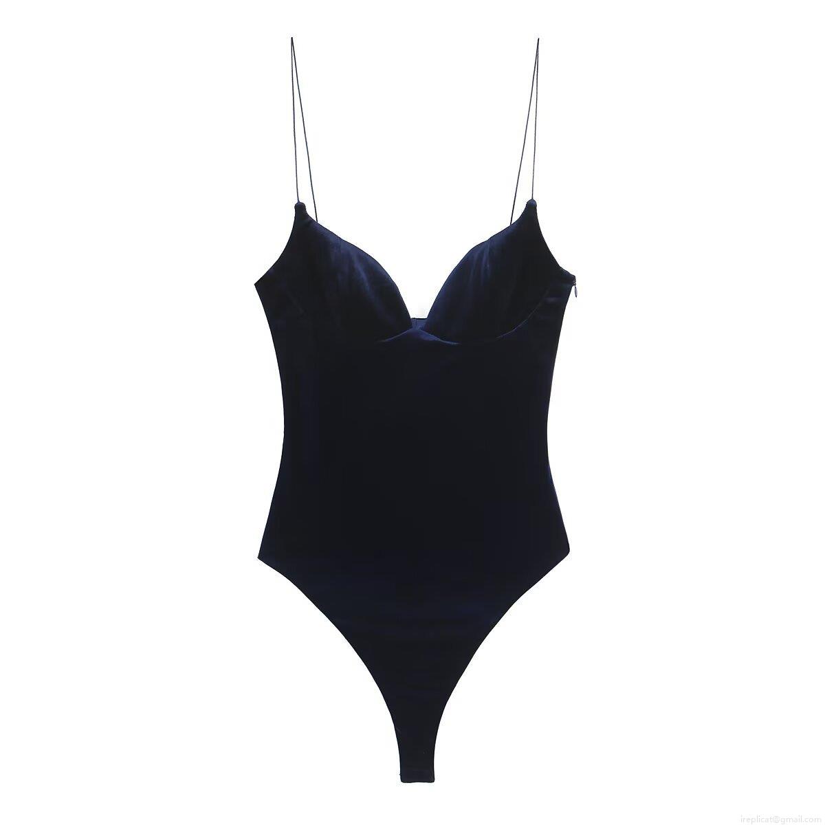 Women Sexy Velvet Backless Bodysuit Spaghetti Strap V-Neck Bodycon Jumpsuit Slim Fit Polyester Top For Party Clubwear Streetwear Solid Color Leotard