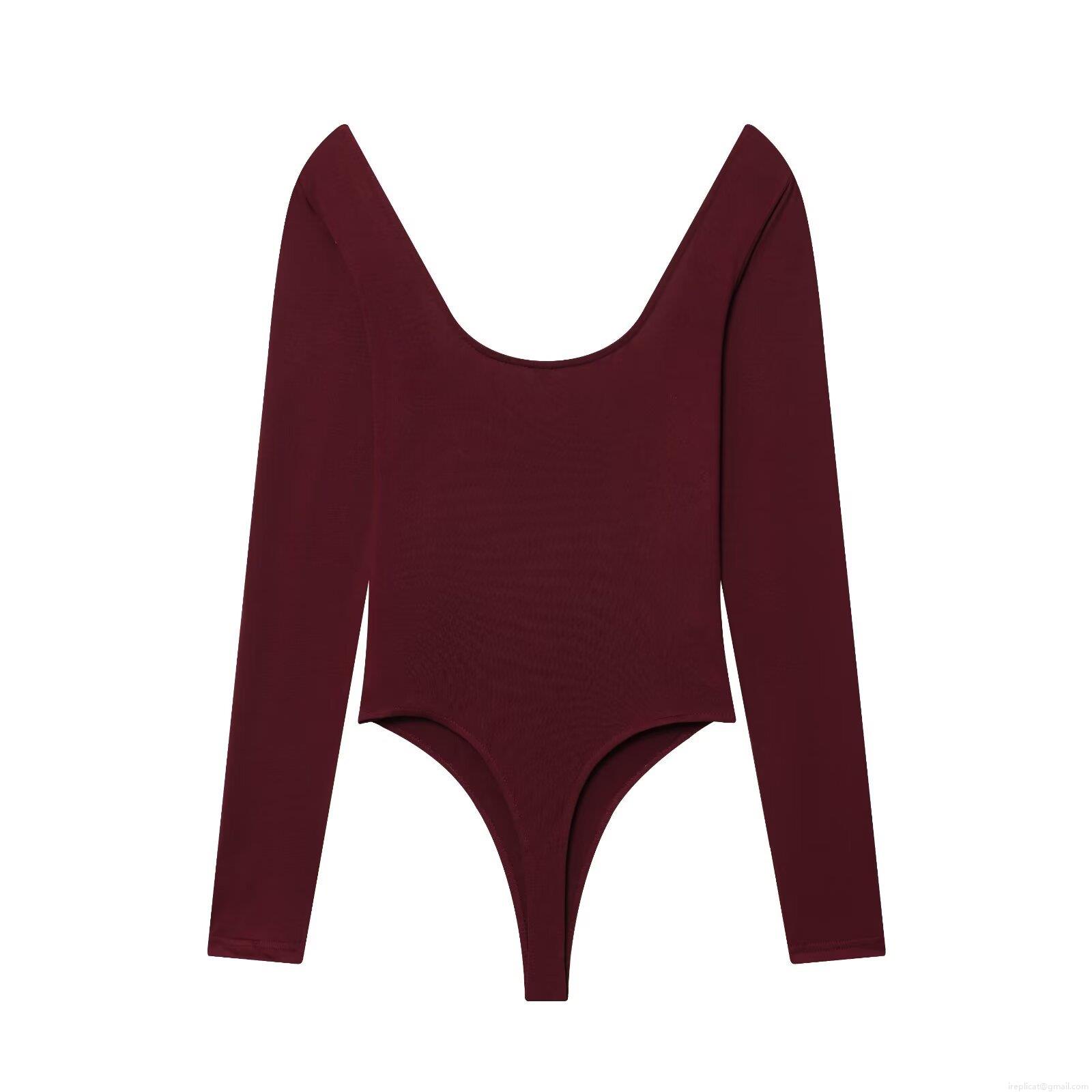 Women's Square Neck Long Sleeve Bodysuit High Stretch Spandex Synthetic Knit Fabric Slim Fit Solid Color Thong Bottom Bodysuits Sexy Basic Jumpsuit Tops For Daily Wear Party