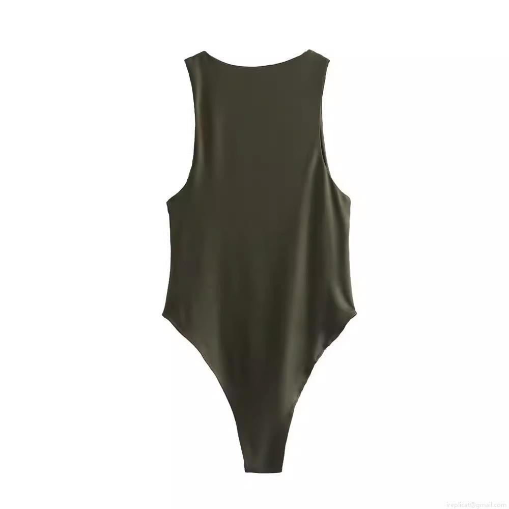 Sexy Women's Sleeveless Halter Neck Bodysuit Knit Polyester Slim Fit Solid Color One Piece Jumpsuit Base Layer Clubwear Streetwear Top