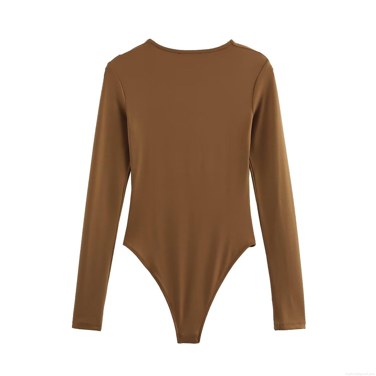 Women's Sexy Long Sleeve Round Neck Bodysuit Milk Silk Slim Fit Solid Color Leotard Basic Jumpsuit Top for Daily Dating Party Ladies Fashion