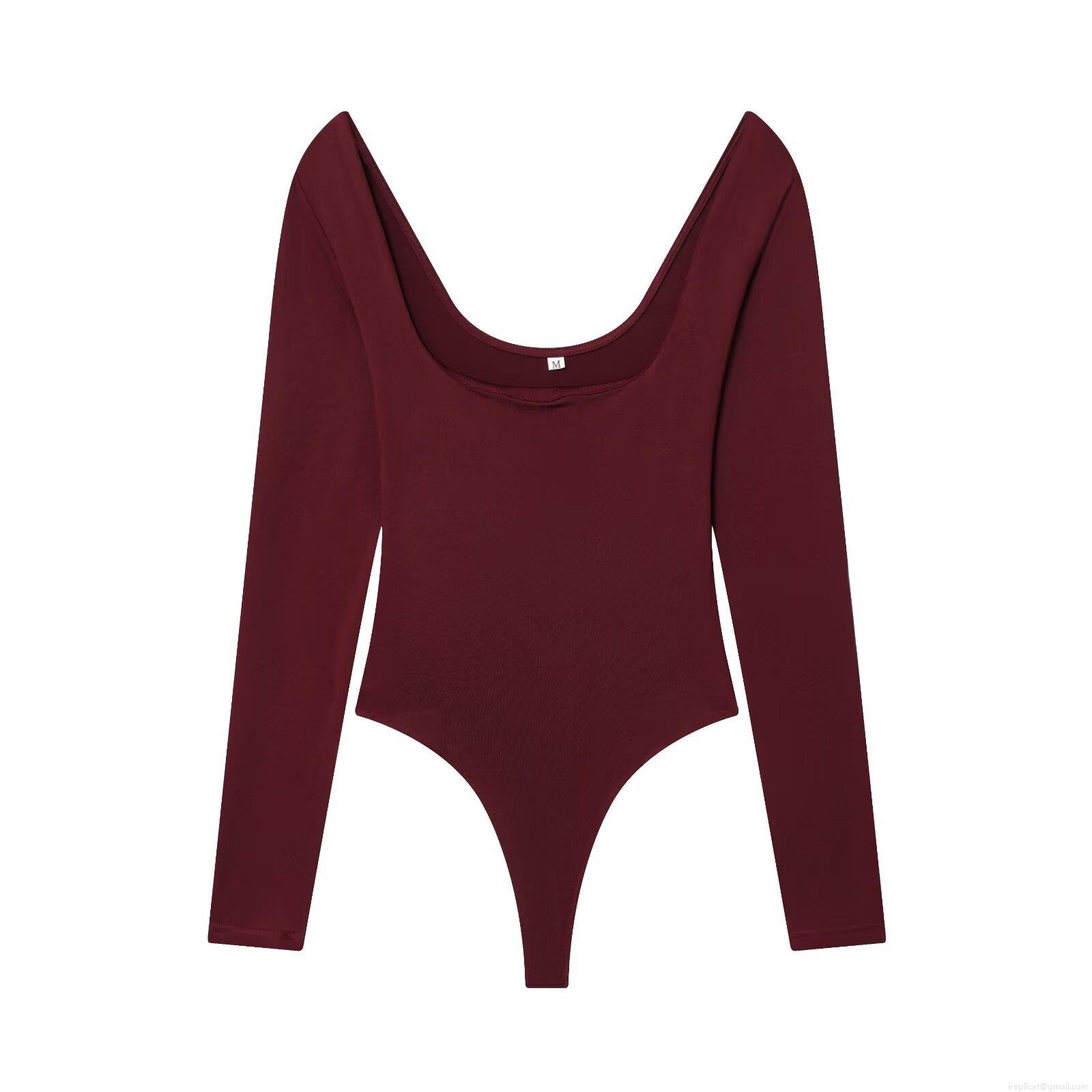 Women's Long Sleeve Square Neck Bodysuit Slim Fit Solid Color Polyester Jumpsuit For Daily Casual Wear High Elasticity Elegant Shaping Base Layer Clothing