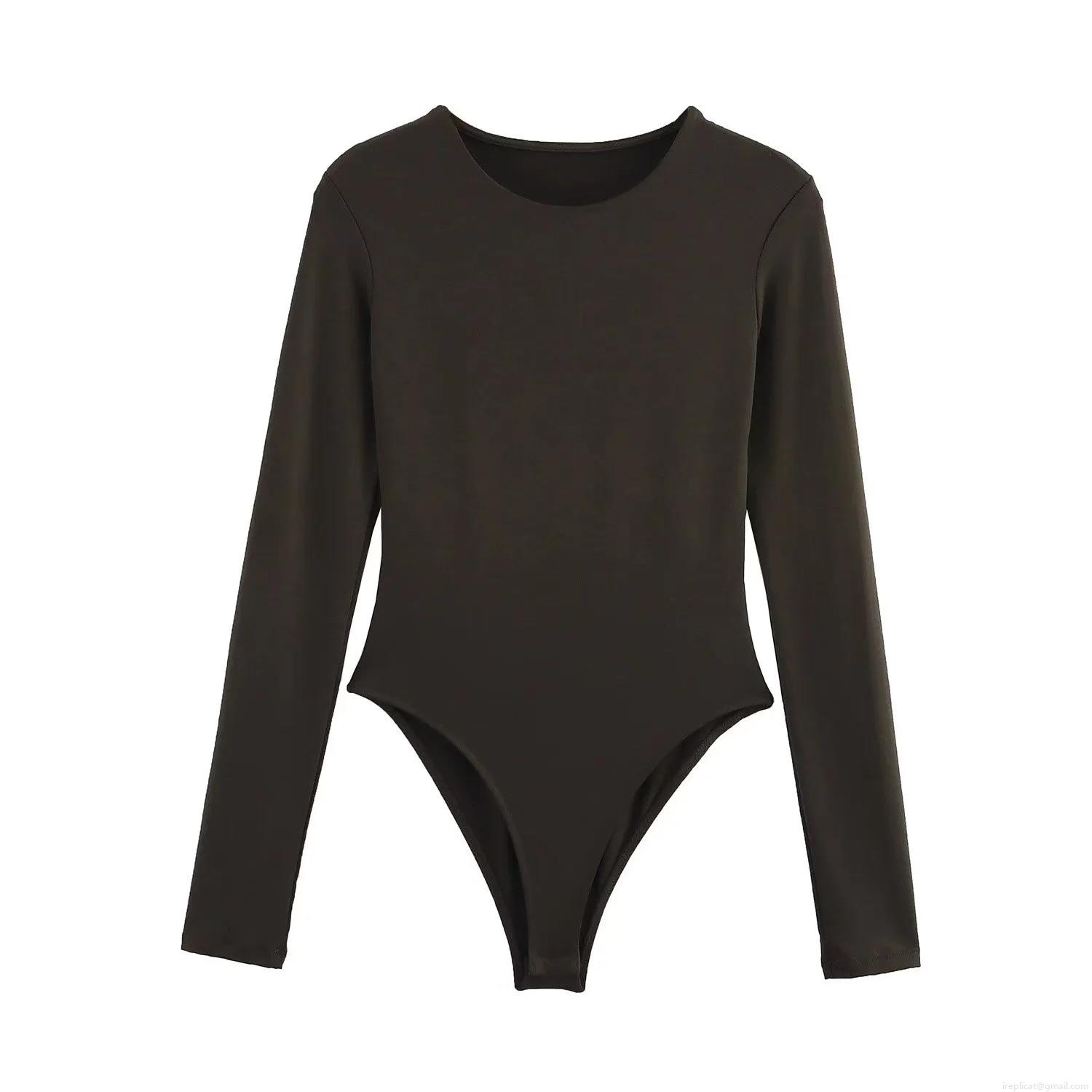 Women's Sexy Long Sleeve Bodysuit Solid Color Crew Neck Slim Fit Jumpsuit Leotard Tops for Streetwear Daily Wear Casual Women Clothing