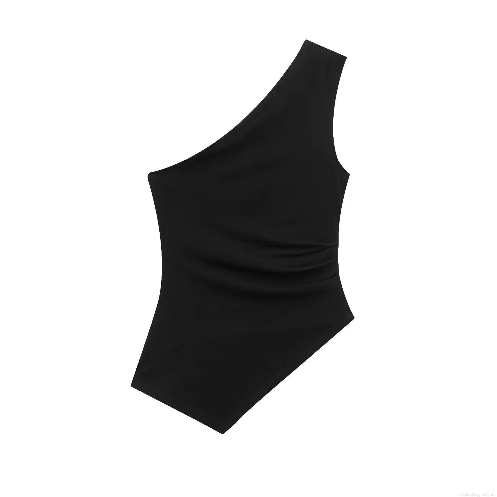 Women Sexy One Shoulder Ruched Bodysuit Sleeveless Polyester High Elasticity Jumpsuit Top For Party Clubwear Streetwear Casual White Black Pink