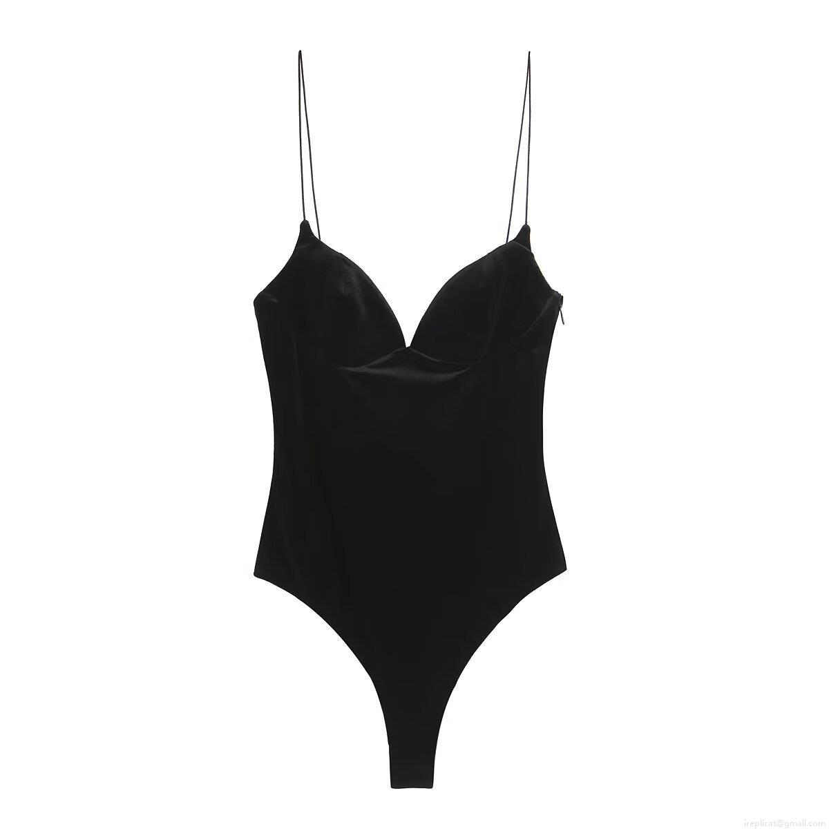 Women's Sexy Velvet Spaghetti Strap Bodysuit Deep V Neck Sleeveless Slim Fit Leotard Body Suit With Crotch Snaps Elegant Party Clubwear Jumpsuits