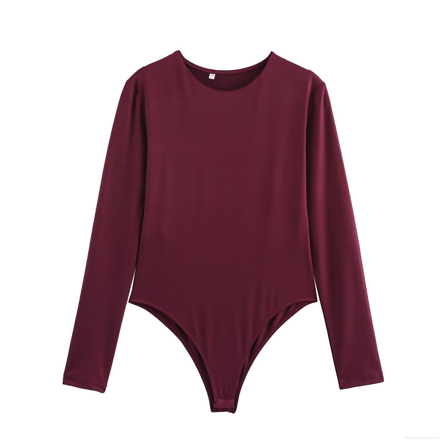 Women's Sexy Slim Fit Long Sleeve Bodysuit Milk Silk Crew Neck Solid Color Leotard Jumpsuit Top For Party Daily Wear
