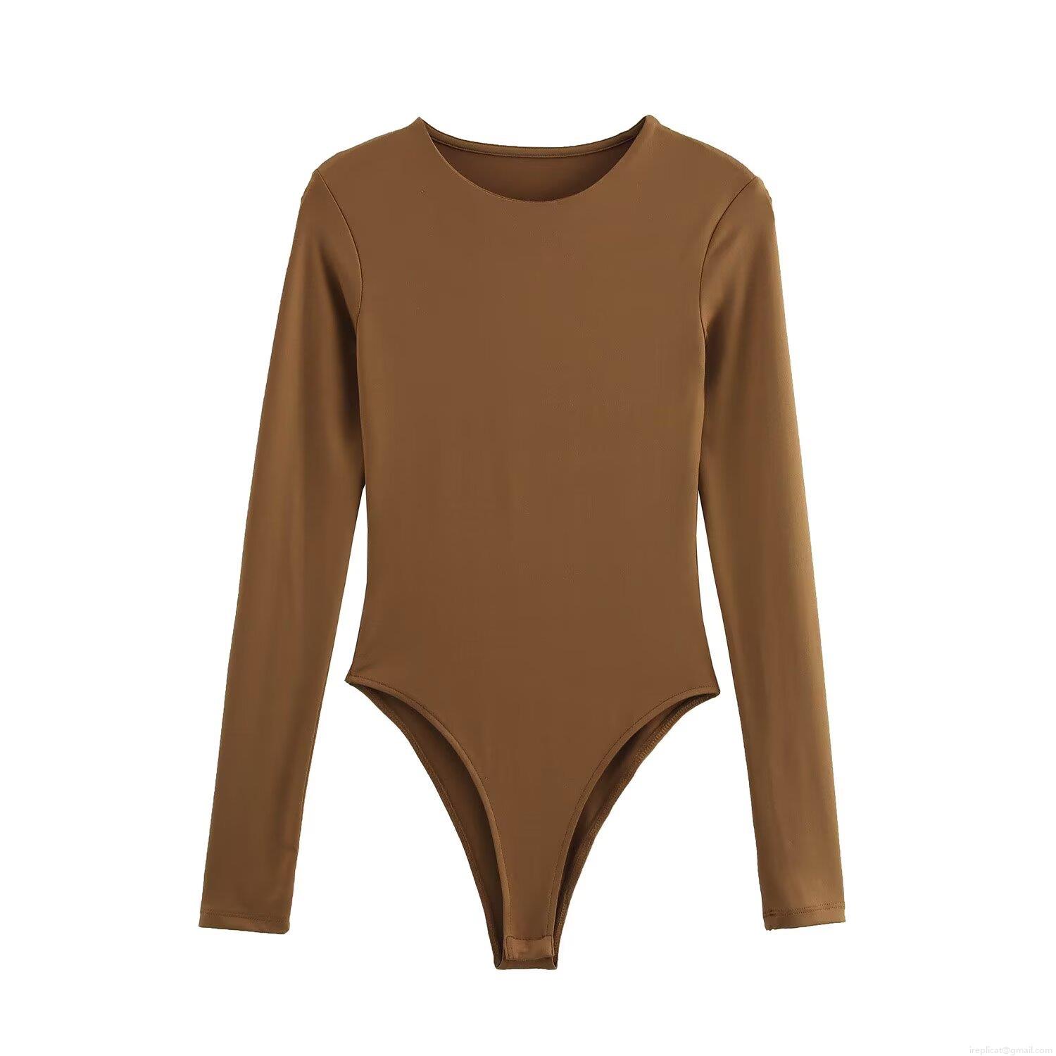 Women's Sexy Slim Fit Long Sleeve Bodysuit Milk Silk Crew Neck Solid Color Leotard Jumpsuit Top For Party Daily Wear