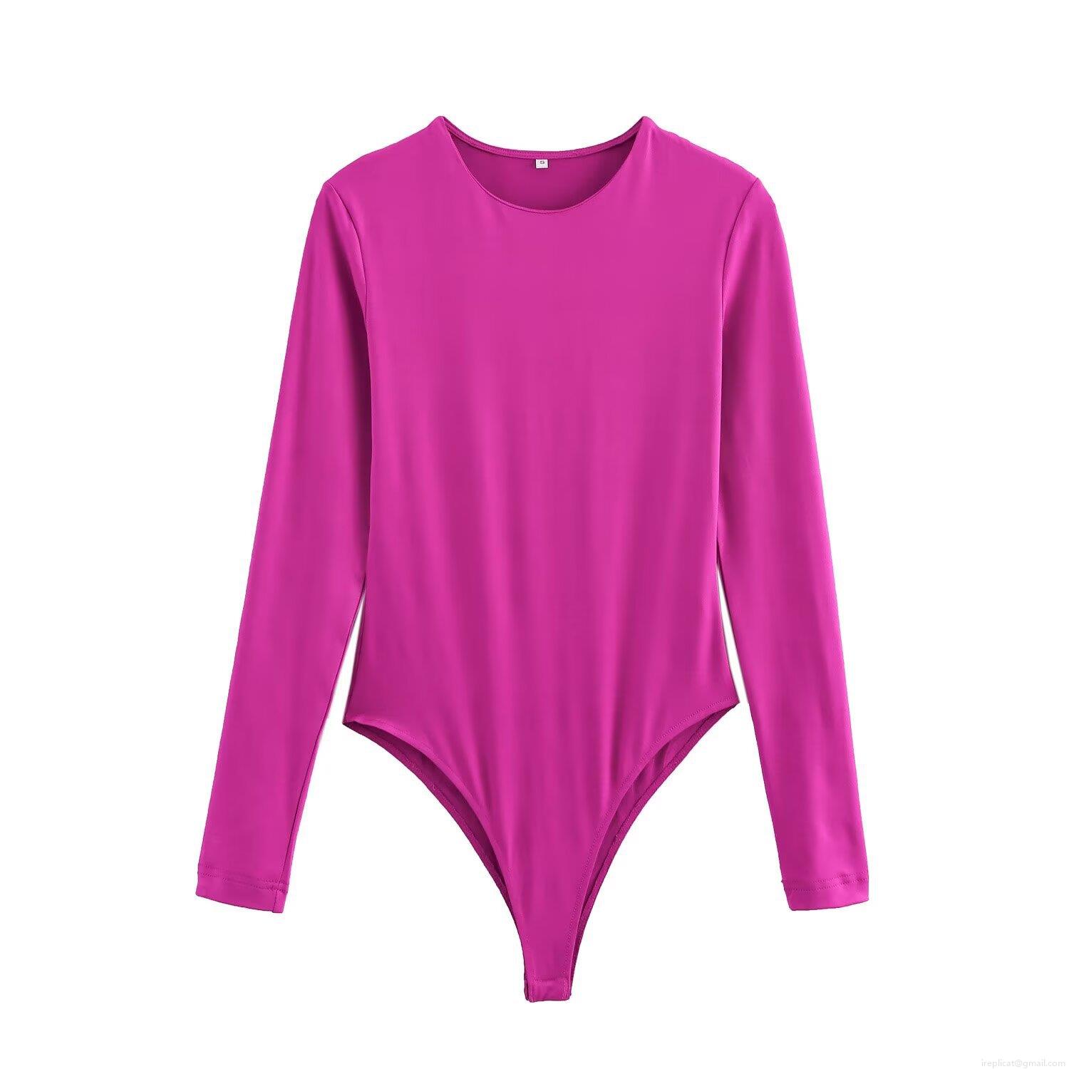 Women's Sexy Slim Fit Long Sleeve Bodysuit Milk Silk Crew Neck Solid Color Leotard Jumpsuit Top For Party Daily Wear