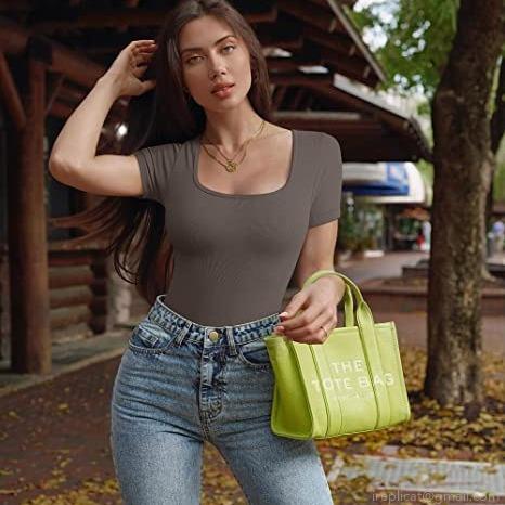 Women Sexy Ribbed Knit Bodysuit Square Neck Short Sleeve Skinny Jumpsuit For Yoga Sport Casual Stretchy Ribbed Bodysuit Solid Color Summer Tops