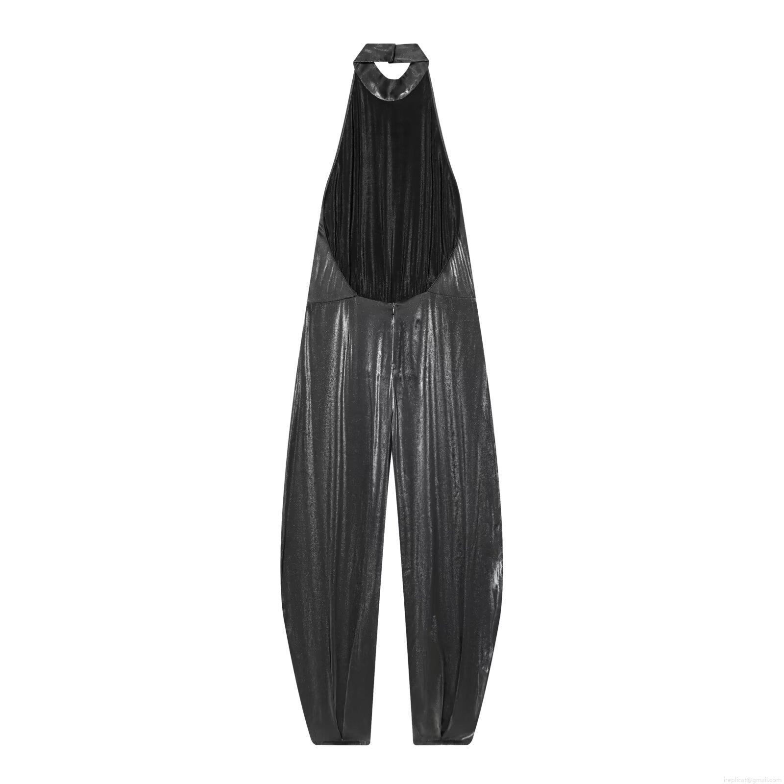 Metallic Sequin Halter Neck Backless Jumpsuit For Women Loose Lantern Pants Elegant Evening Party One-Piece Clubwear Sleeveless Long Romper Outfit
