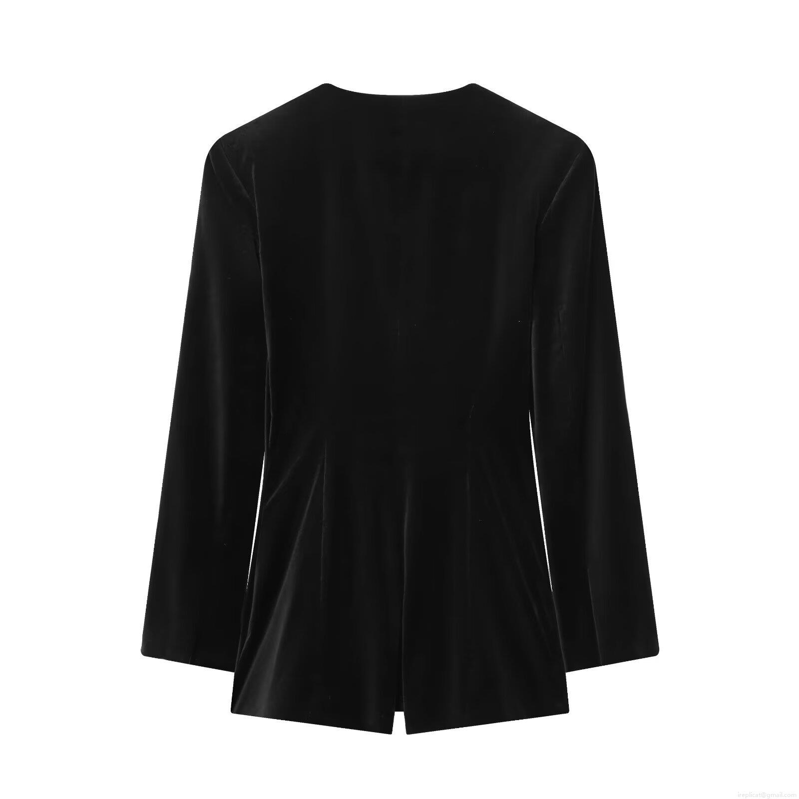 Women's Sexy Velvet Blazer Jumpsuit Deep V Neck Single Button Long Sleeve Bodycon Romper Suit Party Streetwear Jumpsuit For Women Black