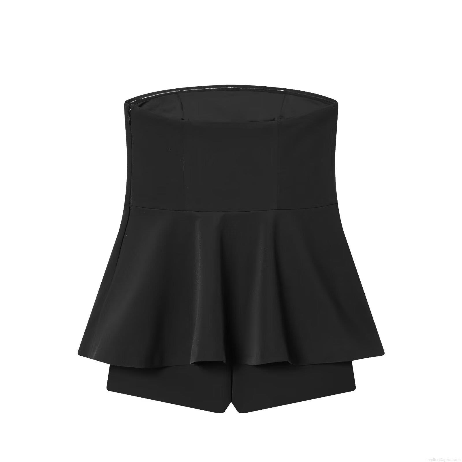 Women's Sexy Strapless Tube Top Romper With Peplum Waist Solid Black Backless Polyester Jumpsuit Summer Club Party Short Jumpsuits For Ladies