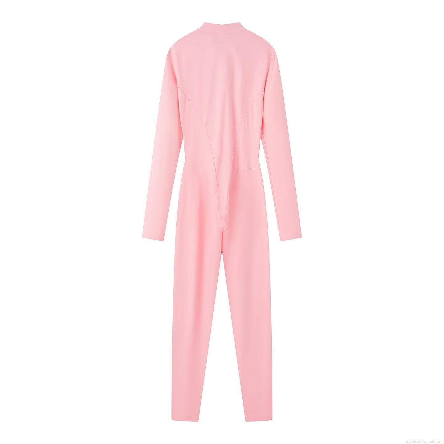 Women's Sporty Long Sleeve Jumpsuit Spandex Blend Slim Fit Shaping Yoga Suit Solid Color Zip Up Stand Collar Gym Fitness Casual One Piece Bodysuit