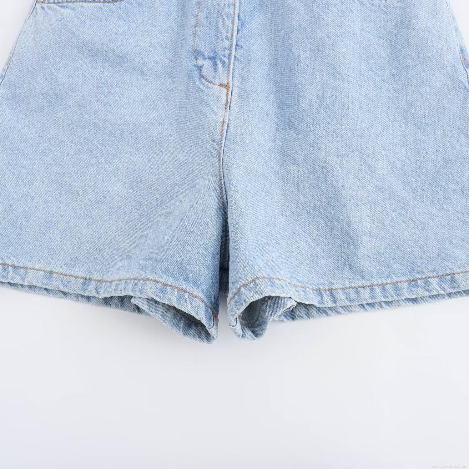 Women's Summer Short Sleeve Denim Romper Washed Cotton Turn-down Collar Button Up Cargo Jumpsuit With Pockets Casual Utility Playsuit Fashion One Piece Outfit