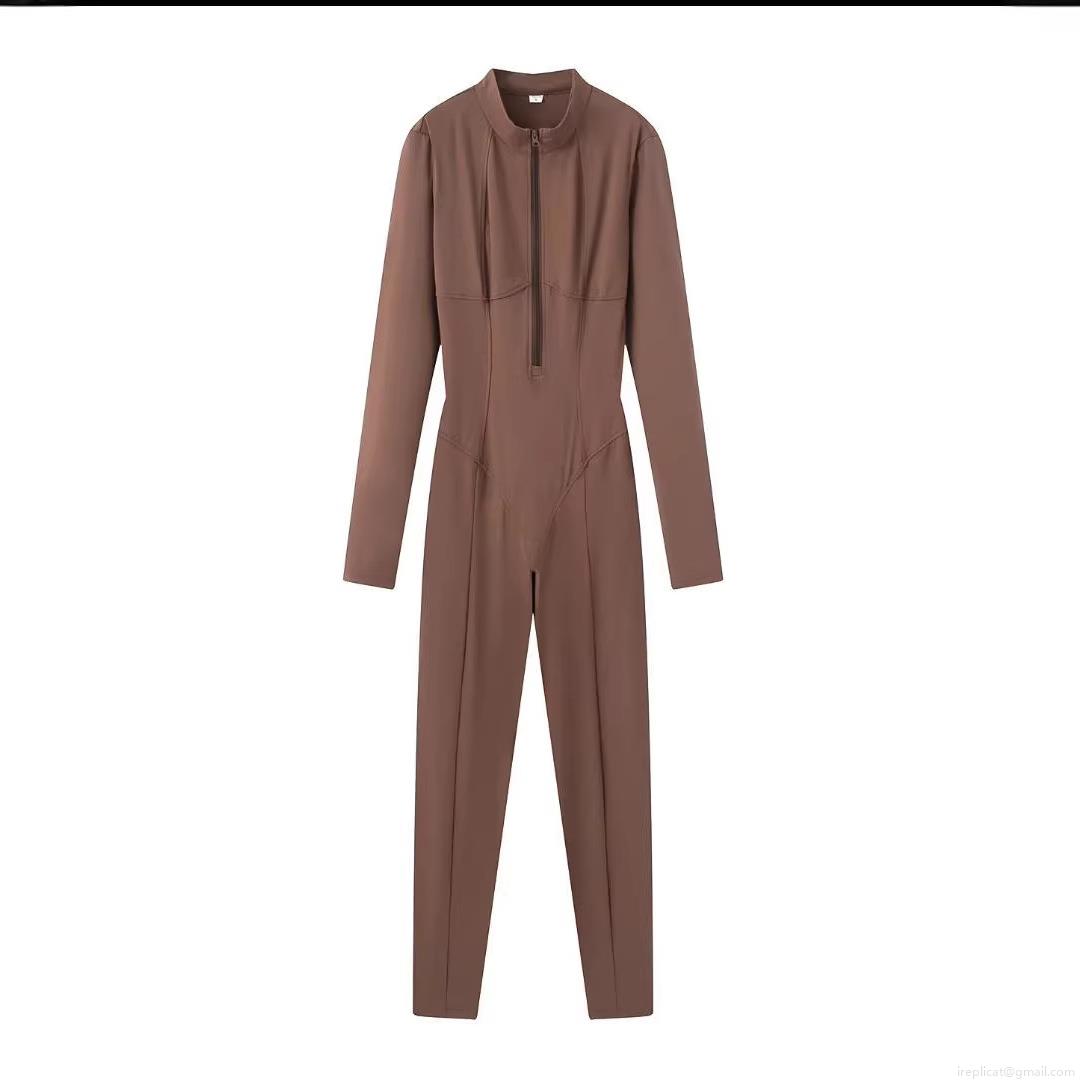 Women's Long Sleeve Jumpsuits Zip Up Mock Neck Bodycon One Piece Sporty Rompers High Elastic Slim Fit Spandex Bodysuit Outfits For Women