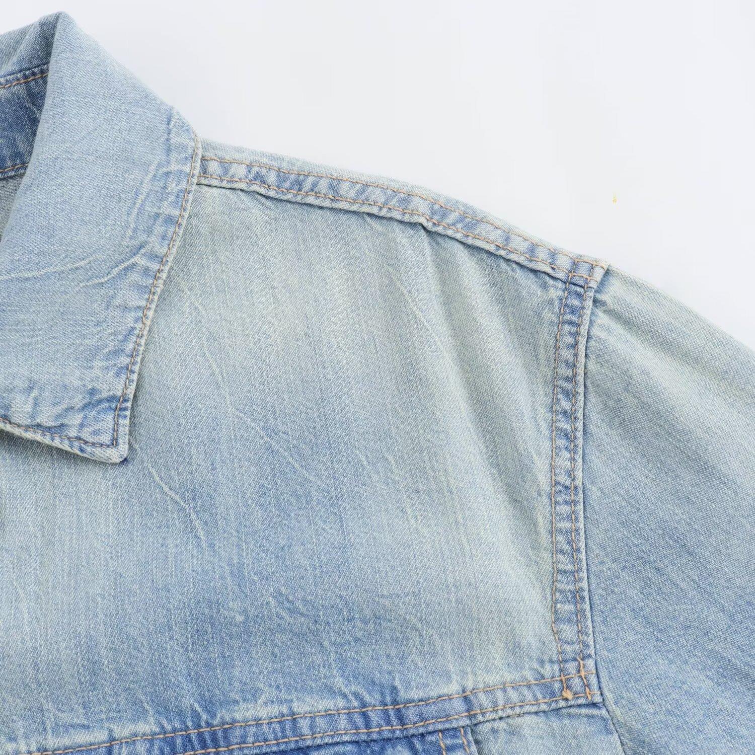 Women's Long Sleeve Denim Jumpsuit Washed Cotton Blend Straight Leg Romper One Piece Casual Streetwear Overalls With Pockets Light Blue