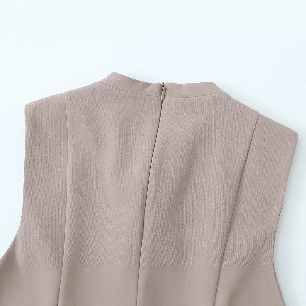 Women's Sleeveless Stand Collar Romper Elegant Solid Color Button Down Short Jumpsuit Summer Chic Playsuit With Pockets Casual Party Outfit For Women