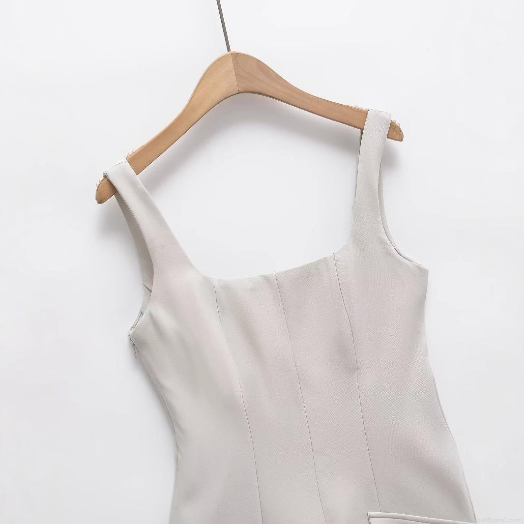Women's Elegant White Sleeveless Romper Square Neck Slim Fit Woven Polyester One-Piece Shorts With Pockets Summer Fashion Party Ladies Casual Outfits