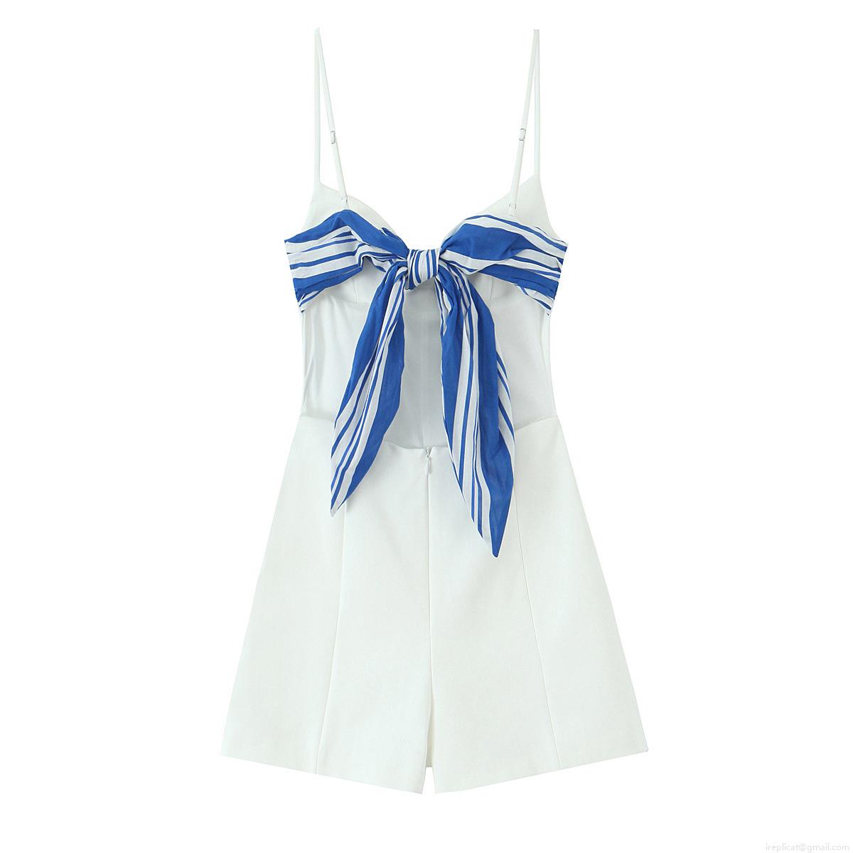 Women's Sexy Backless V Neck Cotton Blend Jumpsuit Striped Floral Print Sleeveless Romper For Summer Beach Vacation Casual Elegant Style
