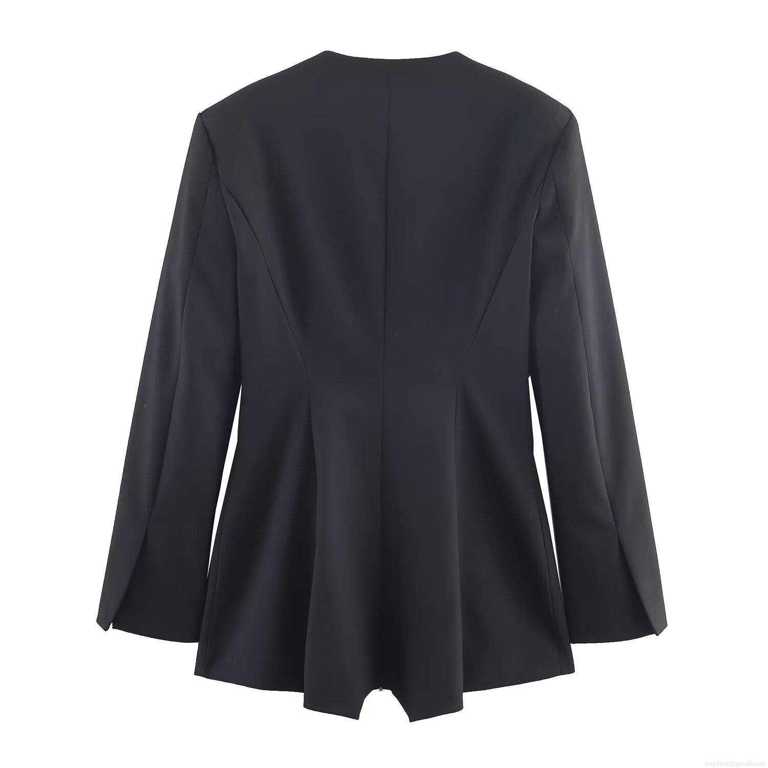 Women's Elegant Long Sleeve Blazer Style Romper Deep V Neck Two Buttons Cotton Blend Solid Black Short Jumpsuit For Spring Autumn Chic Office Lady One Piece Suit