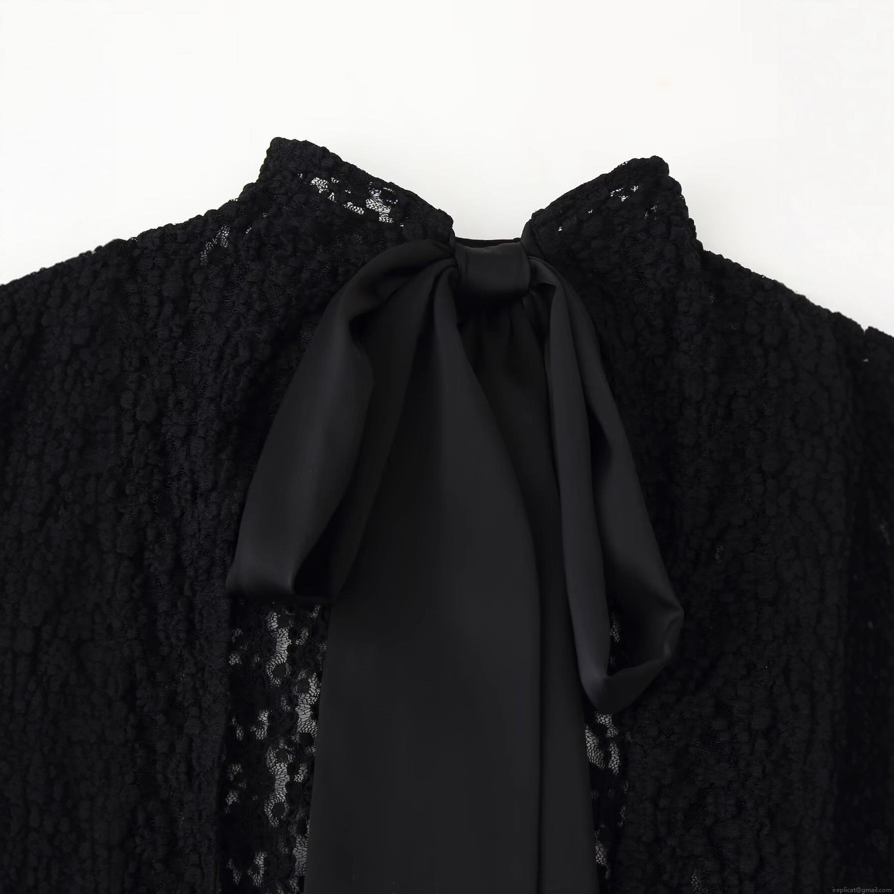 Women Sexy Black Lace Bodysuit Long Sleeve Stand Collar Satin Bow Tie Back Bodysuit Elegant Slim Fit Bodysuit With 3 Snaps Crotch Jumpsuit Top Party Clubwear
