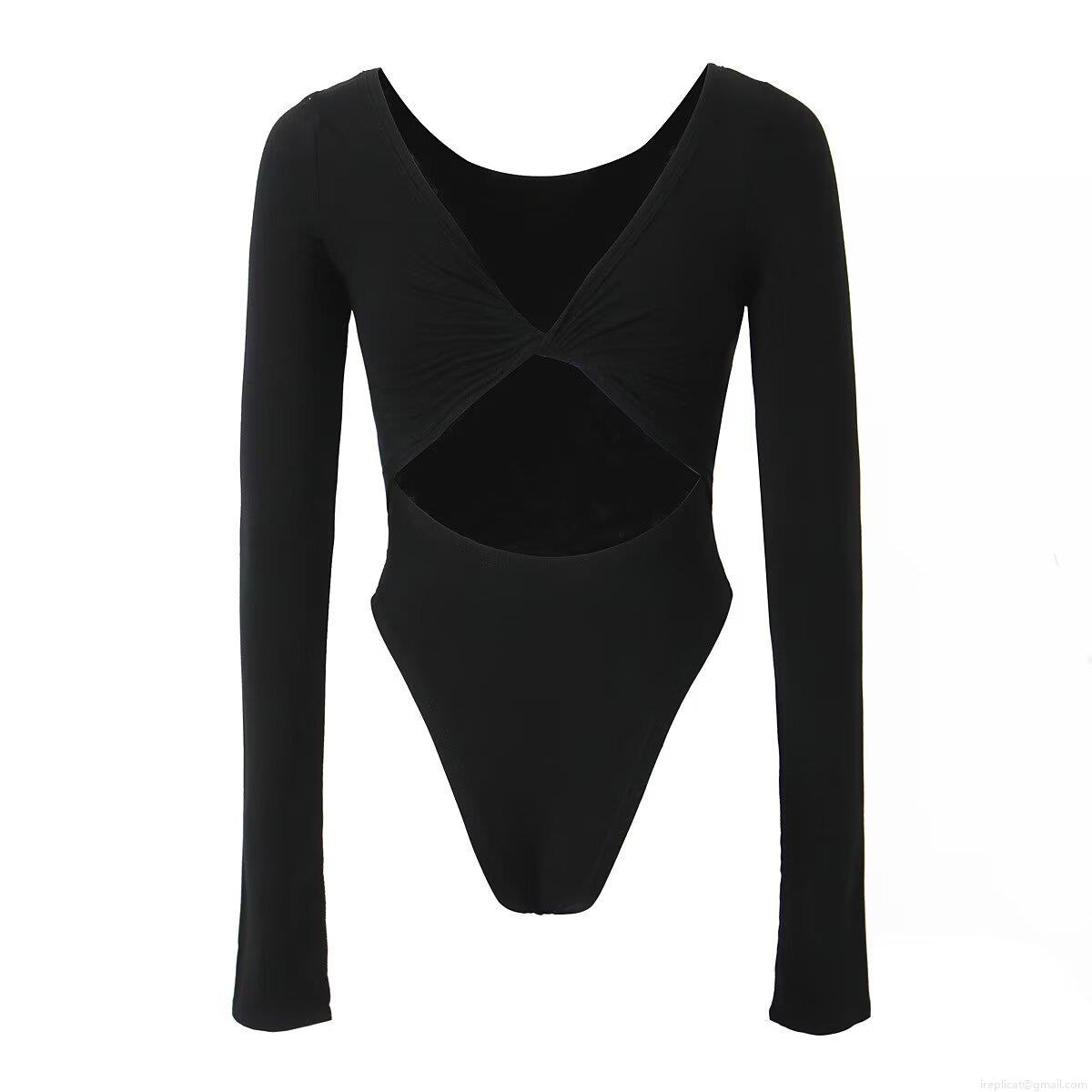 Sexy Women's Round Neck Cross Backless Bodysuit Long Sleeve Slim Fit Cut Out One-Piece Leotard Top Rayon Spandex Solid Color Bodysuit For Party Streetwear Clubwear