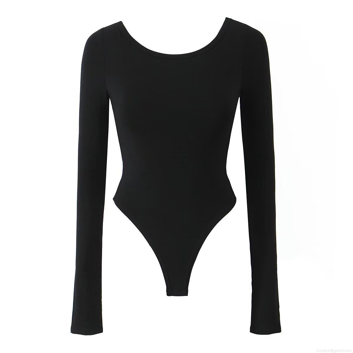 Sexy Women's Round Neck Cross Backless Bodysuit Long Sleeve Slim Fit Cut Out One-Piece Leotard Top Rayon Spandex Solid Color Bodysuit For Party Streetwear Clubwear
