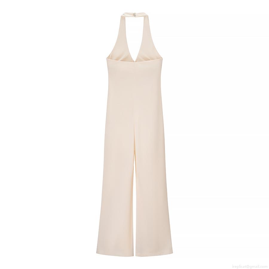 Sexy Women Halter Neck Deep V Backless Jumpsuit Sleeveless Polyester Straight Leg Long Pants Solid Color Elegant Summer Party Clubwear Jumpsuit for Women