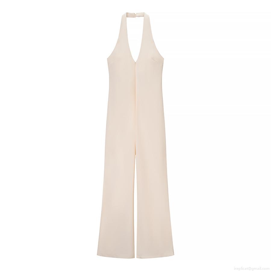 Sexy Women Halter Neck Deep V Backless Jumpsuit Sleeveless Polyester Straight Leg Long Pants Solid Color Elegant Summer Party Clubwear Jumpsuit for Women