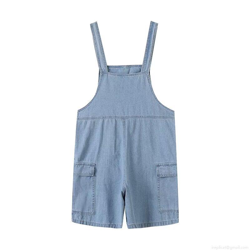 Women Loose Casual Denim Overalls Short Jumpsuit Cotton Sleeveless Cargo Streetwear Light Blue Jean Playsuit With Adjustable Straps And Pockets
