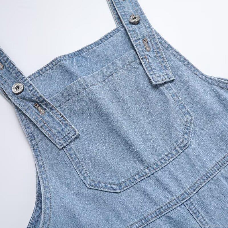 Women Loose Casual Denim Overalls Short Jumpsuit Cotton Sleeveless Cargo Streetwear Light Blue Jean Playsuit With Adjustable Straps And Pockets