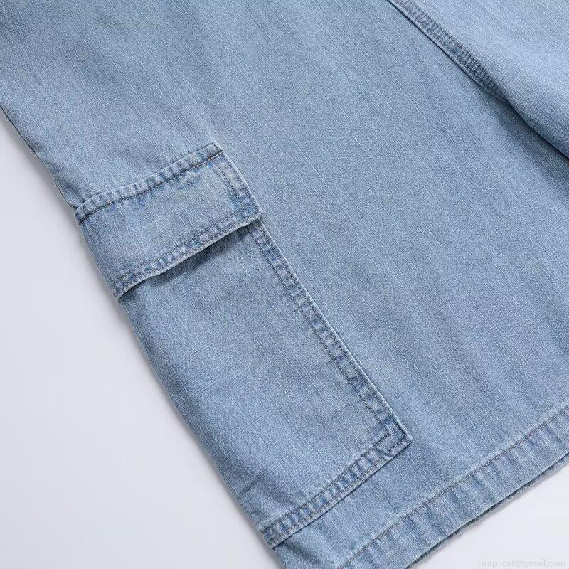 Women Loose Casual Denim Overalls Short Jumpsuit Cotton Sleeveless Cargo Streetwear Light Blue Jean Playsuit With Adjustable Straps And Pockets
