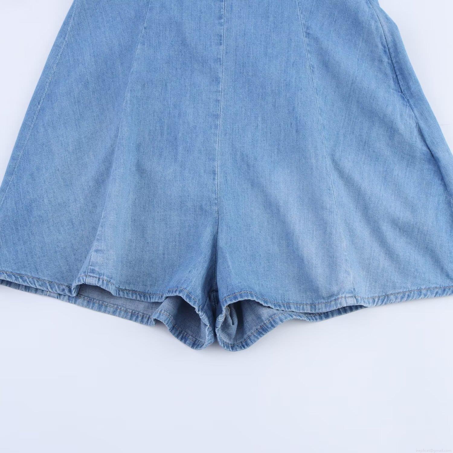 Women's Sexy Backless Denim Romper Sleeveless Tie Back Low Waist Straight Leg Mini Jumpsuit Washed Denim Streetwear Short Bodysuit For Summer