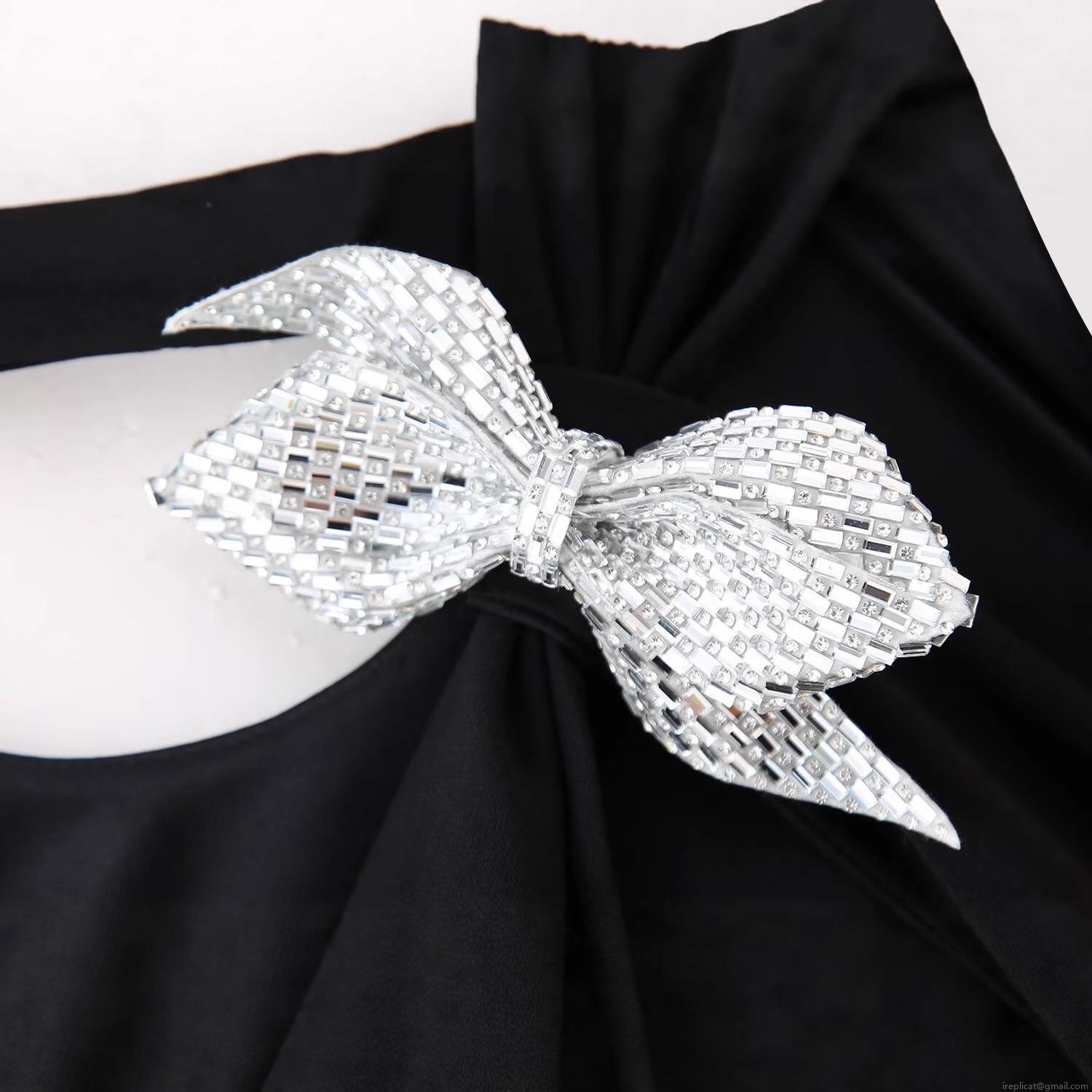 Women's Sexy Backless Bodysuit Rhinestone Bow Halter Neck Jumpsuit Polyester Slim Fit Sleeveless Party Clubwear Black