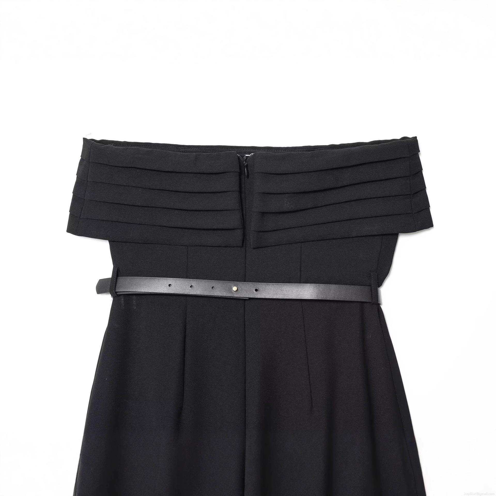 Women's Strapless Tube Top Wide Leg Jumpsuit With Belt Elegant Black Solid Polyester Romper For Evening Party Clubwear Streetwear