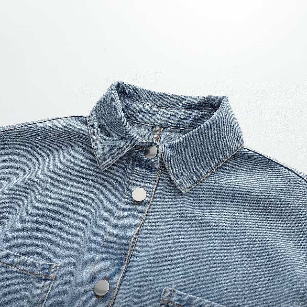 Women's Summer Fashion Casual Denim Romper Loose Lapel Short Sleeve Jumpsuit Solid Color Single Breasted Playsuit With Pockets And Belt For Women Daily Vacation