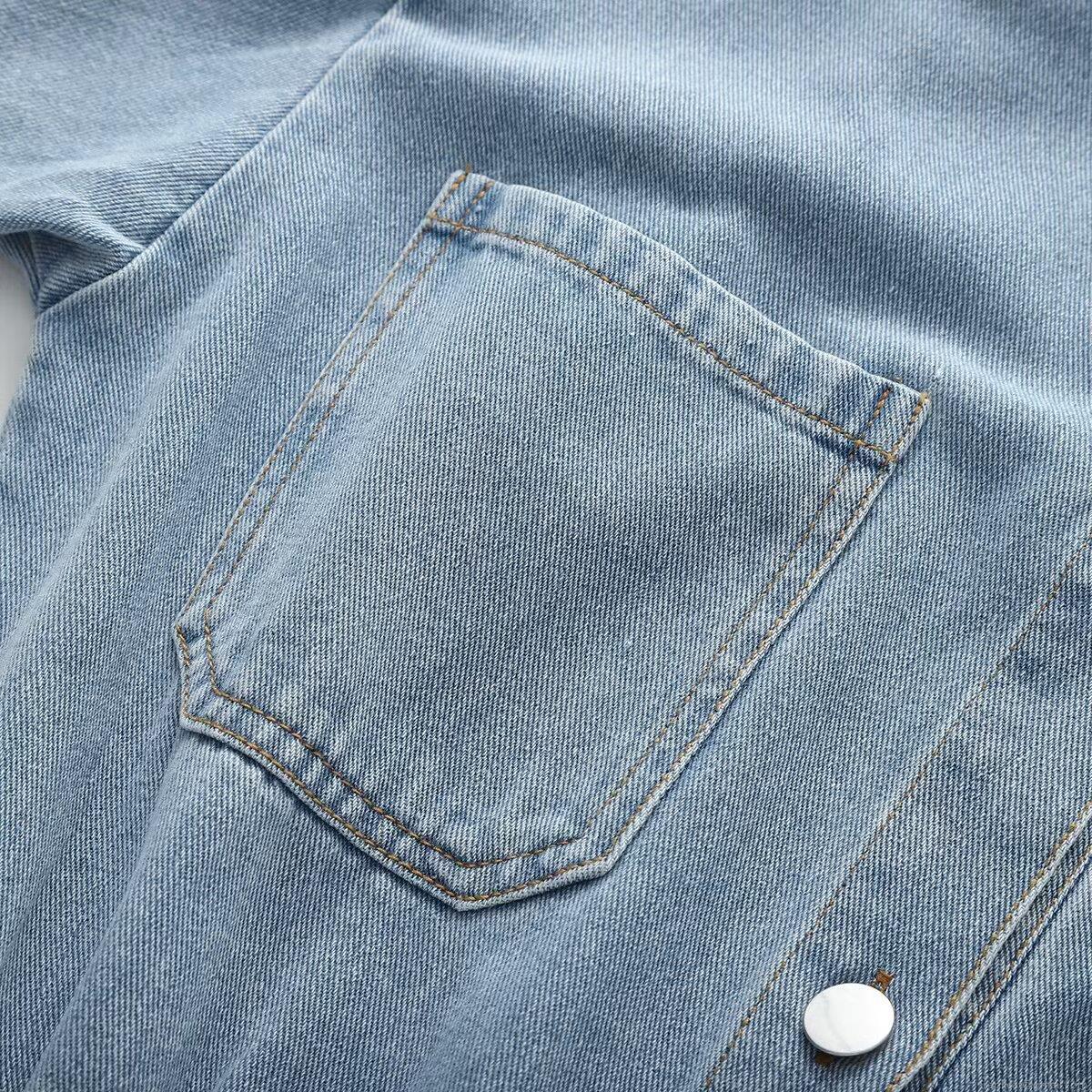 Women's Summer Fashion Casual Denim Romper Loose Lapel Short Sleeve Jumpsuit Solid Color Single Breasted Playsuit With Pockets And Belt For Women Daily Vacation