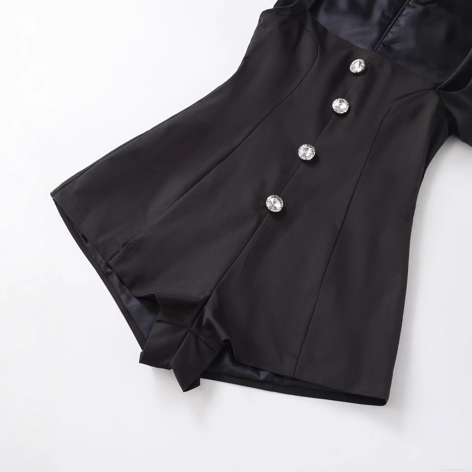 Elegant Women's Square Neck Sleeveless Romper Cotton Blend Jumpsuit With Rhinestone Buttons Sexy Clubwear Slim Fit Short Pants For Summer Party