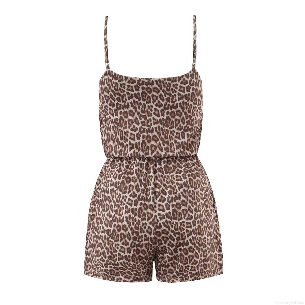 Women's Vintage Leopard Print Cami Romper Sexy Sleeveless Backless Jumpsuit With Elastic Waist Summer Casual Short Playsuit For Party Vacation
